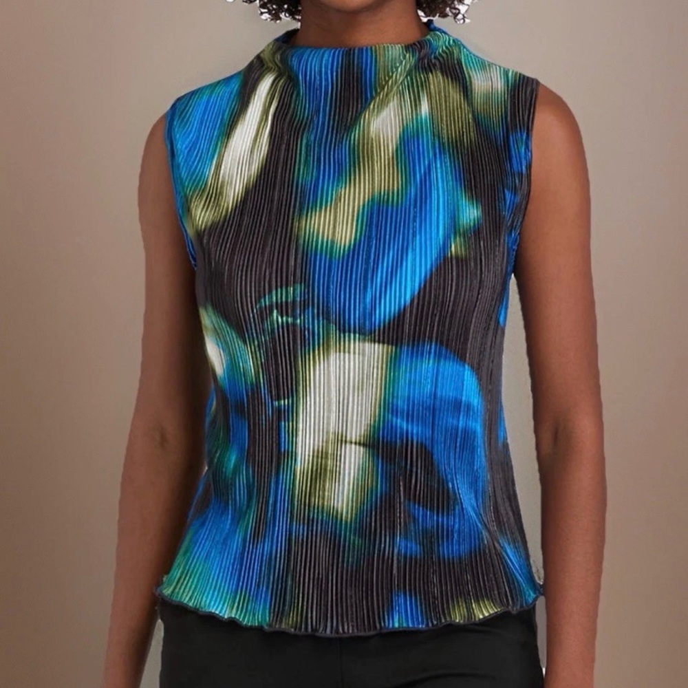 DKNY Blue and Green Sleeveless Blouse